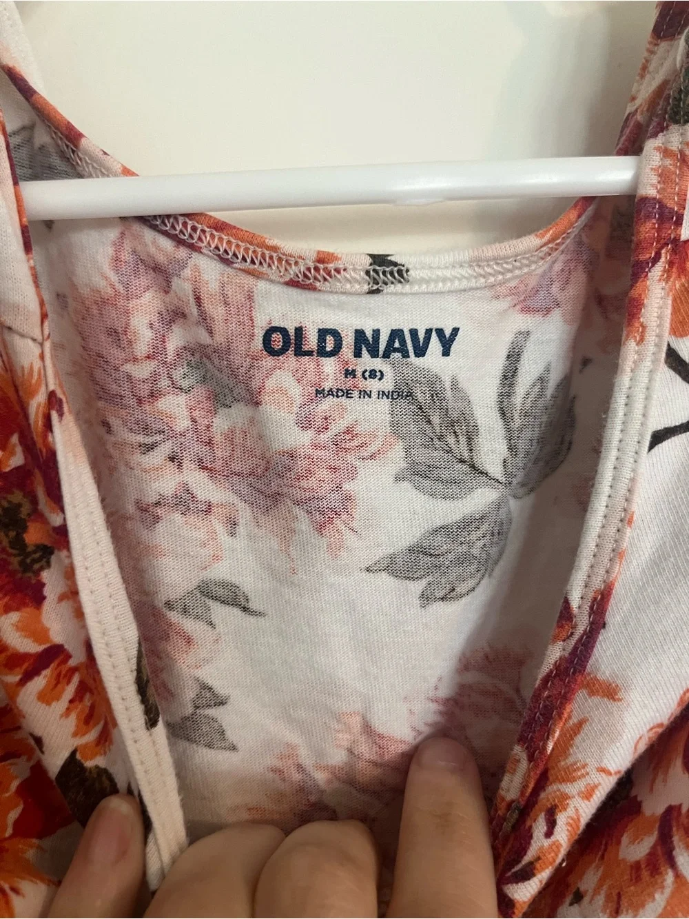 Old Navy White Short-Sleeve Dress with Orange Floral Print